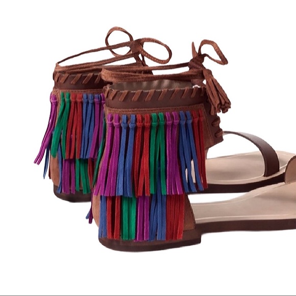 ZARA | Multicoloured Fringed Leather Sandals - Picture 3 of 4